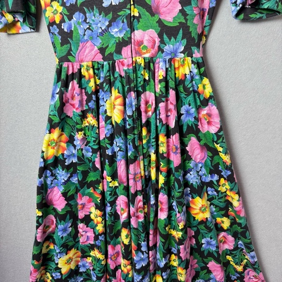Expo Vintage Women's 80's Puff Sleeve Floral Cotton Blend Lace Collar Dress 10 - Picture 10 of 16